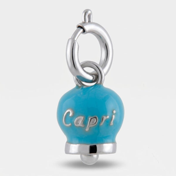 Ciondolo in Acciaio campanella azzurra con scritta Capri - BYSIMON gioielli