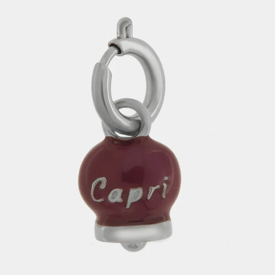 Ciondolo in Acciaio campanella borgogna con scritta Capri - BYSIMON gioielli