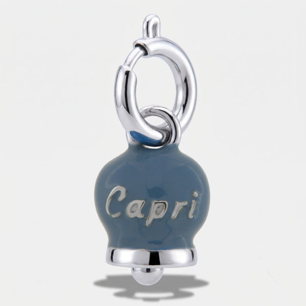 Ciondolo in Acciaio campanella blu cobalto con scritta Capri - BYSIMON gioielli