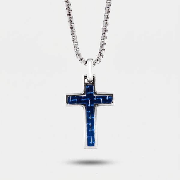 Collana in Acciaio con croce di colore nero e dettagli blu - BYSIMON gioielli