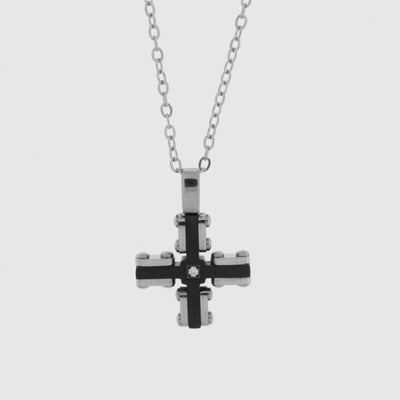 Collana in Acciaio con croce bicolore bianco/nero - BYSIMON gioielli