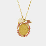 Collana in Acciaio con pendente ovale e perline rosa