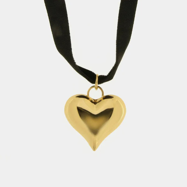 Collana in Acciaio in velluto e ciondolo cuore - BYSIMON gioielli
