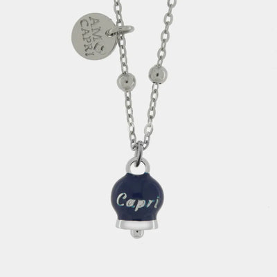 Collana in Acciaio con campanella pendente blu con scritta Capri - BYSIMON gioielli