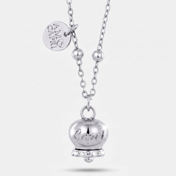 Collana in Acciaio con campanella con scritta Capri | gioielli in acciaio | BYSIMON