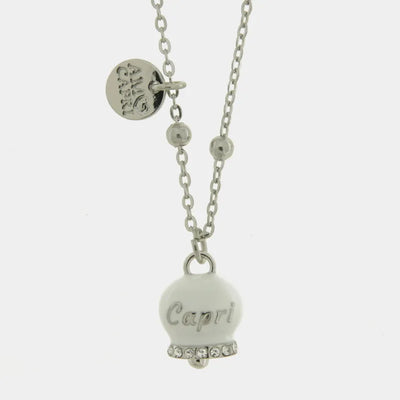 Collana in Acciaio Inossidabile con campanella bianca con scritta Capri | gioielli in acciaio inossidabile | BYSIMON