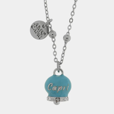 Collana in Acciaio Inossidabile con campanella pendente azzurra con scritta Capri | gioielli in acciaio inossidabile | BYSIMON