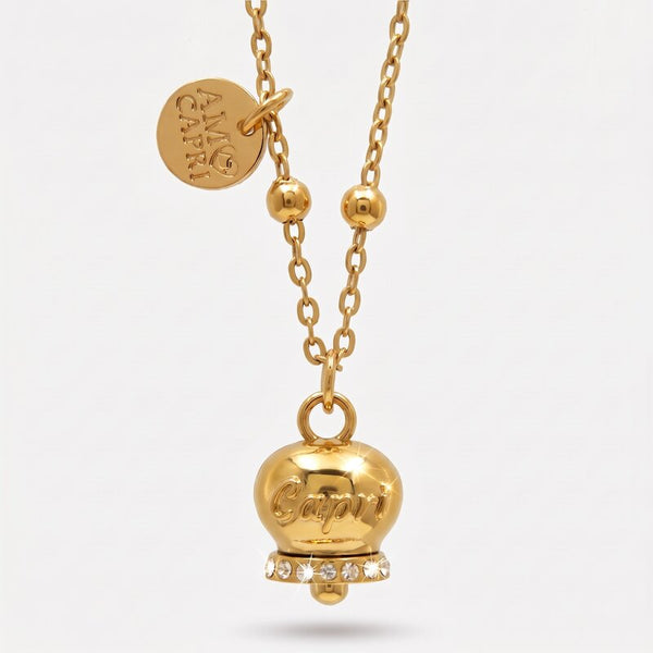 Collana in Acciaio con campanella placcata oro con scritta Capri - BYSIMON gioielli