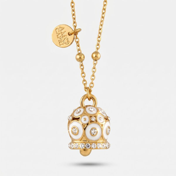 Collana in Acciaio Inossidabile campanella a pois bianchi e zirconi | gioielli in acciaio inossidabile | BYSIMON