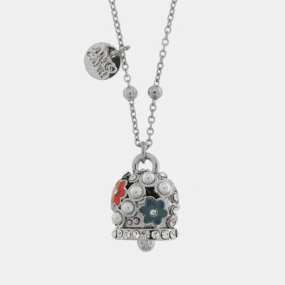 Collana in Acciaio campanella con perle e fiori rossi e blu - BYSIMON gioielli