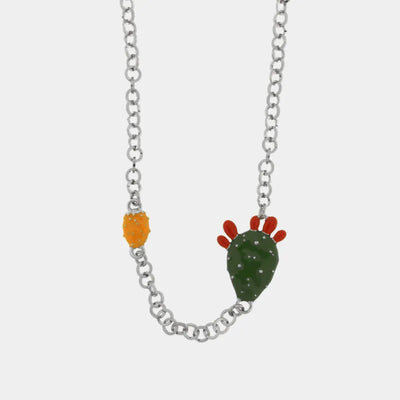 Collana in Acciaio maglia rolò, con fichi d'india di Sicilia, impreziositi da smalti colorati - BYSIMON gioielli