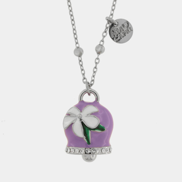 Collana in Acciaio campanella Capri viola con fiore - BYSIMON gioielli