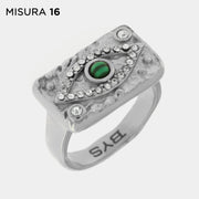 Anello in Acciaio con piastra impreziosito da occhio verde