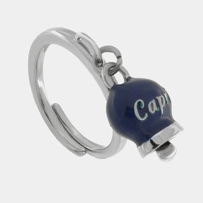 Anello in Acciaio con campanella pendente blu con scritta Capri - BYSIMON gioielli