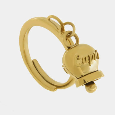 Anello in Acciaio Inossidabile con campanella pendente placcata oro con scritta Capri | gioielli in acciaio inossidabile | BYSIMON