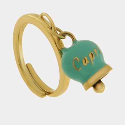 Anello in Acciaio con campanella pendente verde con scritta Capri - BYSIMON gioielli