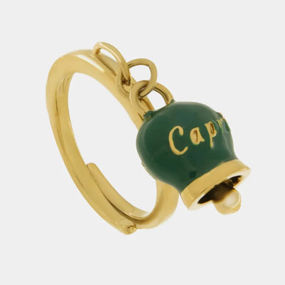 Anello in Acciaio con campanella pendente verde scuro con scritta Capri - BYSIMON gioielli