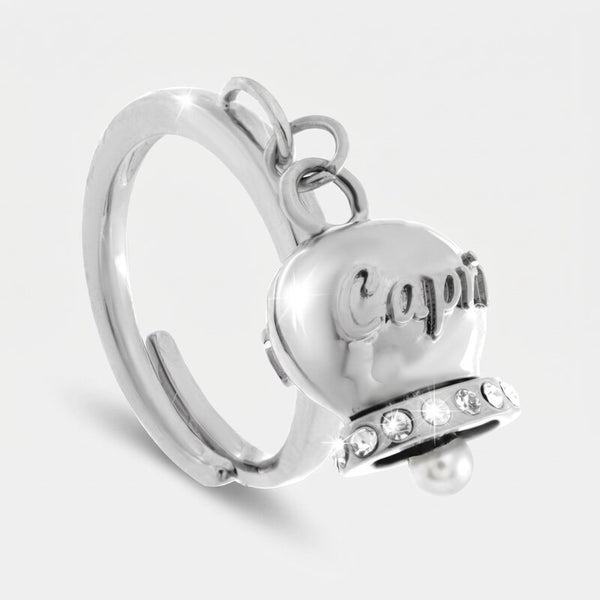 Anello in Acciaio con campanella con scritta Capri | gioielli in acciaio | BYSIMON