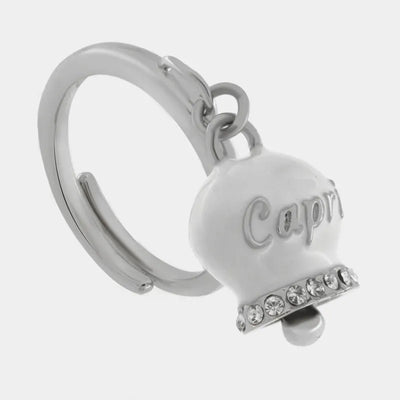 Anello in Acciaio Inossidabile con campanella bianca con scritta Capri | gioielli in acciaio inossidabile | BYSIMON