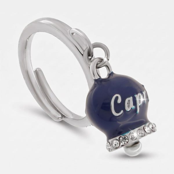 Anello in Acciaio con campanella blu con scritta Capri - BYSIMON gioielli