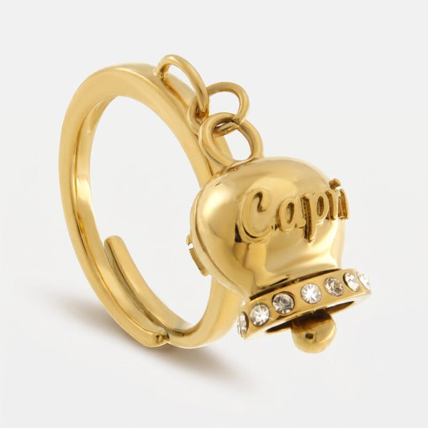 Anello in Acciaio con campanella placcata oro con scritta Capri - BYSIMON gioielli