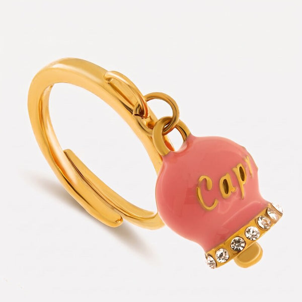 Anello in Acciaio con campanella rosa con scritta Capri - BYSIMON gioielli