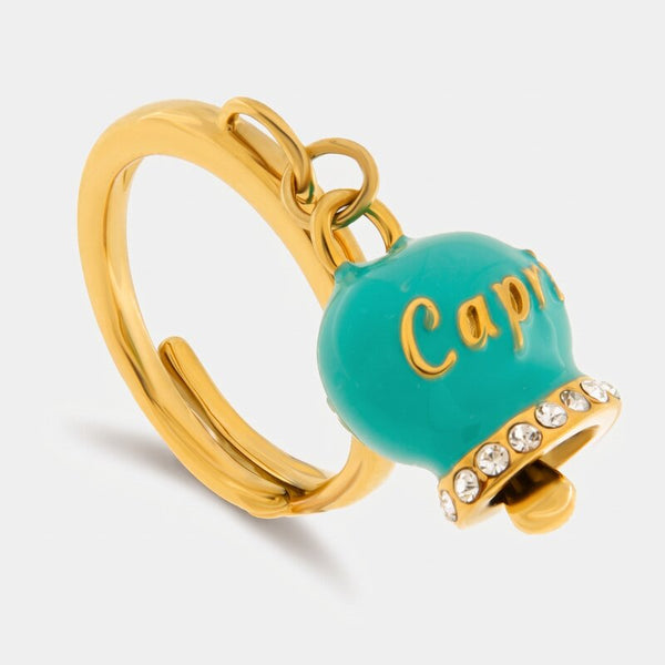 Anello in Acciaio con campanella verde con scritta Capri - BYSIMON gioielli