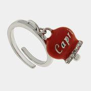 Anello in Acciaio campanella rossa con scritta Capri e zirconi