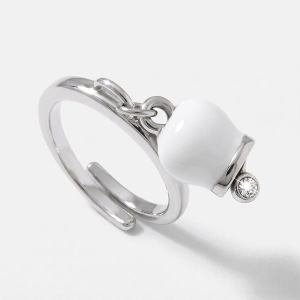 Anello in Acciaio con campanella portafortuna bianca e punto luce - BYSIMON gioielli