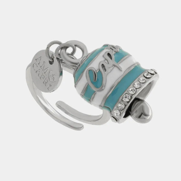 Anello in Acciaio campanella Capri con strisce azzurre - BYSIMON gioielli
