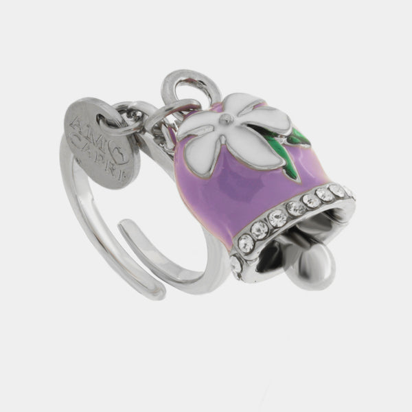 Anello in Acciaio Inossidabile campanella Capri viola con fiore bianco | gioielli in acciaio inossidabile | BYSIMON