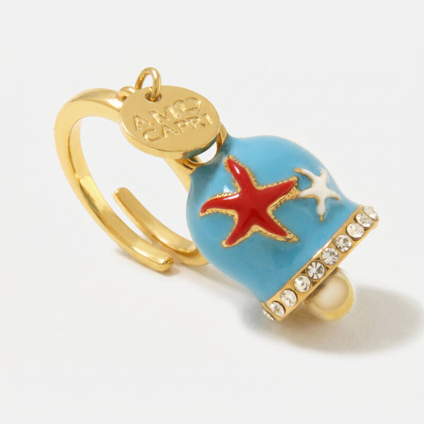 Anello in Acciaio campanella Capri azzurra con stelle marine - BYSIMON gioielli