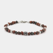 Bracciale in Acciaio con pietra agata marrone. Chiusura a moschettone regolabile