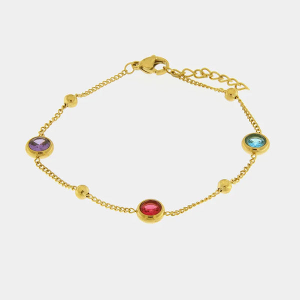 Bracciale in Acciaio con cristalli viola, rosso e turchese - BYSIMON gioielli