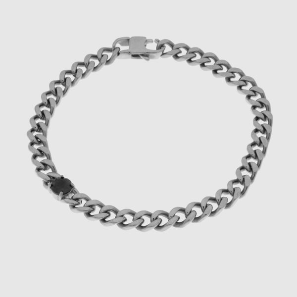 Bracciale in Acciaio a catena placcato argento con punto luce nero IJEWEL - gioiello BySimon