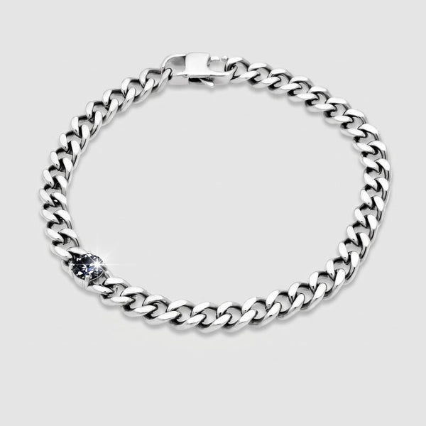 Bracciale in Acciaio a catena placcato argento con punto luce nero IJEWEL - gioiello BySimon