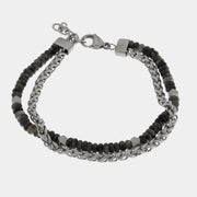 Bracciale in Acciaio doppia catena con pietre nere