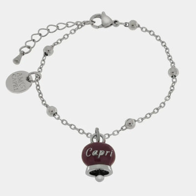 Bracciale in Acciaio con campanella pendente borgogna con scritta Capri - BYSIMON gioielli