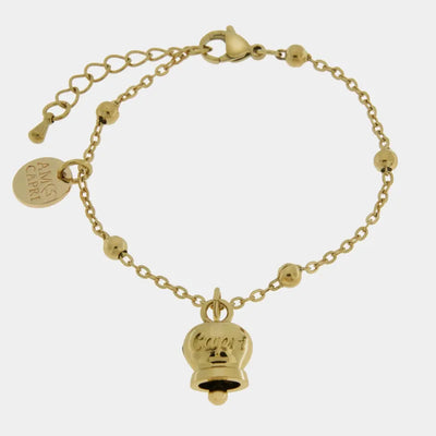 Bracciale in Acciaio con campanella pendente placcata oro con scritta Capri - gioiello BySimon