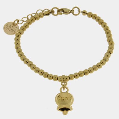 Bracciale in Acciaio con campanella pendente placcata oro con scritta Capri - BYSIMON gioielli