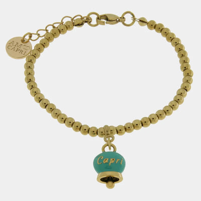 Bracciale in Acciaio con campanella pendente verde con scritta Capri - BYSIMON gioielli
