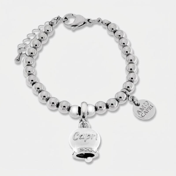 Bracciale in Acciaio Inossidabile con campanella bianca con scritta Capri | gioielli in acciaio inossidabile | BYSIMON