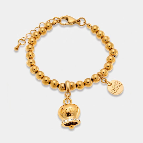 Bracciale in Acciaio con campanella placcata oro con scritta Capri - BYSIMON gioielli