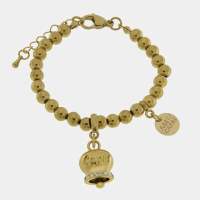 Bracciale in Acciaio con campanella placcata oro con scritta Capri - BYSIMON gioielli