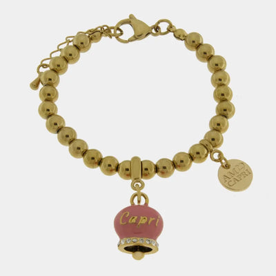 Bracciale in Acciaio con campanella rosa con scritta Capri - BYSIMON gioielli