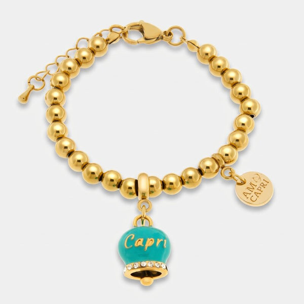 Bracciale in Acciaio con campanella verde con scritta Capri - BYSIMON gioielli