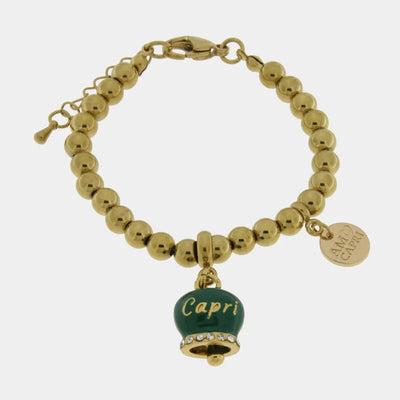 Bracciale in Acciaio con campanella verde con scritta Capri - BYSIMON gioielli
