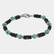 Bracciale in Acciaio con sfere turchesi e dettagli neri - BYSIMON gioielli