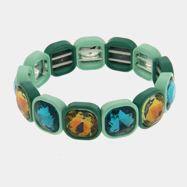 Bracciale in Acciaio con cristalli blu e champagne con base verde - BYSIMON gioielli
