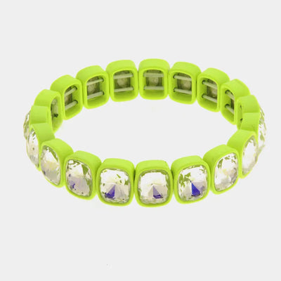 Bracciale in Acciaio cristalli trasparenti con base verde